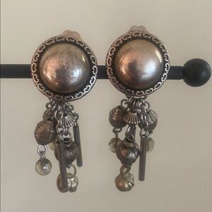 Vintage Silver Tone Dangle Clip On Earrings